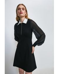 Karen Millen - Contrast Collar Zip Ponte Dress - Lyst