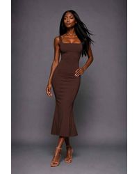 Vesper - Square Neckline Fishtail Midaxi Dress - Lyst