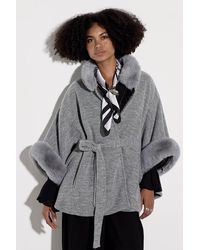 Apricot - Faux Fur Trim Tweed Cape - Lyst