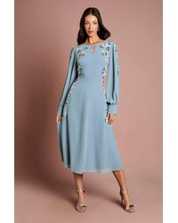 Coast - Embroidered & Embellished Long Sleeve Midi Dress - Lyst
