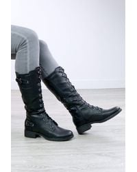 AJVANI - Lace Up Military Combat Biker Style Calf Boots - Lyst