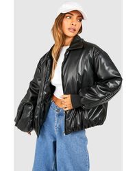 Boohoo - Padded Faux Leather Bomber Jacket - Lyst