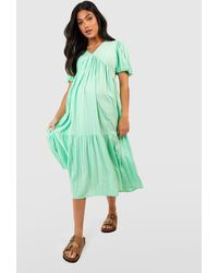 Boohoo - Maternity Textured Tiered Maxi Dress - Lyst