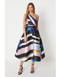 Coast - One Shoulder Twill Midi Dress In Stripe - Lyst