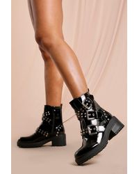MissPap - Patent Studded Buckle Chunky Hiker Boots - Lyst