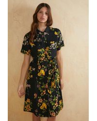 Oasis - Floral Printed Linen Midi Shirt Dress - Lyst