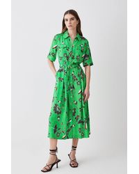Karen Millen - Tall Floral Batik Premium Linen Woven Shirt Dress - Lyst