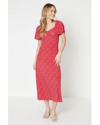 Dorothy Perkins - Abstract Ruched Front Flutter Sleeve Midi Dress - Lyst