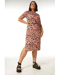 Karen Millen - Plus Size Jersey Belted Drape Batik Midi Dress - Lyst