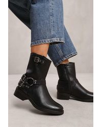 LARANGE - Buckle Biker Pu Leather Mid Calf Boots - Lyst