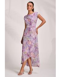 Jolie Moi - Asymmetric Draped Mesh Maxi Dress - Lyst