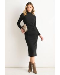 Gini London - Ruched Jersey Long Sleeves Midi Dress - Lyst