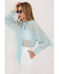 Love Lace - Long Sleeve Striped Tie Neck Puff Sleeve Shirt - Lyst