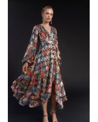 Coast - Julie Kuyath Metallic Long Sleeve Wrap Dress - Lyst