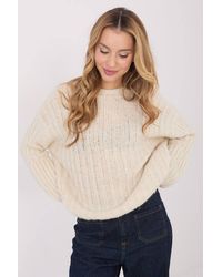 Love Lace - Thick Knit Casual Sweater Round Neck Puff Sleeves - Lyst