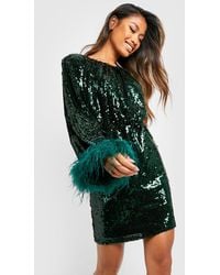 Boohoo - Sequin Feather Cuff Shift Party Dress - Lyst