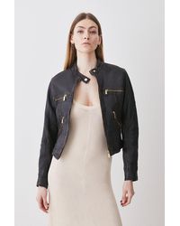 Karen Millen - Washed Leather Collarless Jacket - Lyst