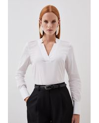 Karen Millen - Tailored Notch Neck Collared Button Back Shirt - Lyst