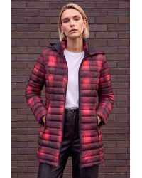 Roman - Check Print Quilted Puffer Coat - Lyst