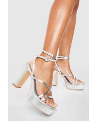 Boohoo - Wide Fit Crossover Strap Square Toe Platforms - Lyst