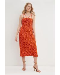 Dorothy Perkins - Red Abstract Ruched Front Strappy Midi Dress - Lyst