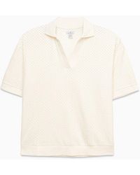 Enorsia - Cotton Rich Broderie V-Neck Polo Shirt - Lyst