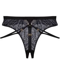 Playful Promises - Tabitha Black Wet-look Lace Hw Crotchless Thong - Lyst