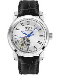 Gevril - Madison Open Heart, Ss Silver Dial, Genuine Black Leather Strap. Swiss Automatic Watch - Lyst