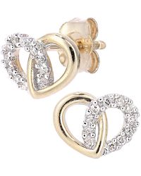 Jewelco London - 9ct Gold Round 7pts Diamond Heart Stud Earrings - Pe0axl5598y - Lyst