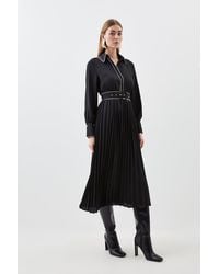 Karen Millen - Piping Detail Woven Belted Midi Dress - Lyst