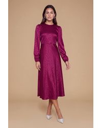 Dorothy Perkins - Petite Satin Jacquard Empire Long Sleeve Midi Dress - Lyst