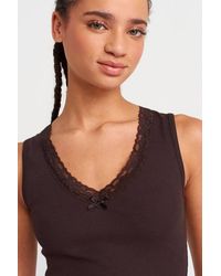 Dilvin - Sleeveless Lace Ribbed V-Neck Blouse - Lyst