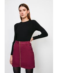 Karen Millen - Stretch Twill Front Zip Button Skirt - Lyst