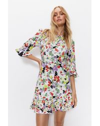 Warehouse - Floral Satin Crepe Mini Flippy Dress - Lyst