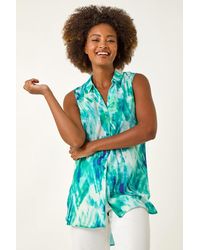 Roman - Abstract Print Button Longline Blouse - Lyst