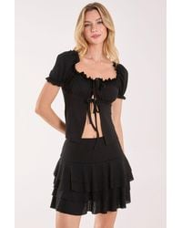 Pink Vanilla - Tie Front Puff Sleeve Top - Lyst