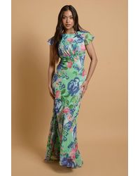 Oasis - Petite Orchid Floral Printed Waterfall Maxi Dress - Lyst
