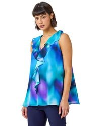 Roman - Ombre Print Ruffle Front Top - Lyst