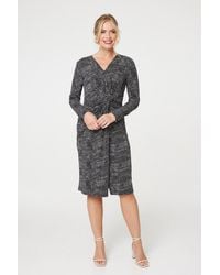 Izabel London - Printed Twist Front Knee Length Dress - Lyst