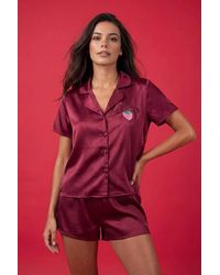WOVCOR - Strawberry Embroidered Satin Short Sleeve Pyjama Set - Lyst