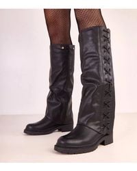 Love Lace - Round Toe Lace-Up Over The Knee Boots With Zip - Lyst