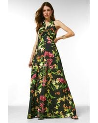 Karen Millen - Orchid Print Twist Waist Jersey Maxi Dress - Lyst