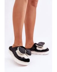 Love Lace - Cozy Fur Slippers With Bow Thick Sole Warm Toe Cover Comfort - Lyst