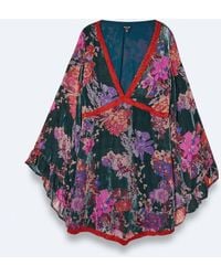 Nasty Gal - Plus Size Lace Trim Floral Devore Flare Sleeve Mini Dress - Lyst