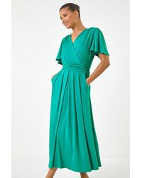 Roman - Tie Back V-Neck Stretch Midi Dress - Lyst