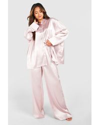 Boohoo - Oversized Blush Satin Pyjama Set - Lyst