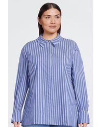 Karen Millen - Plus Size Cotton Poplin Button Sleeve Detail Woven Shirt - Lyst