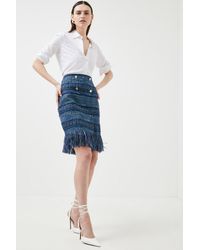 Karen Millen - Signature Italian Fringed Tweed Pencil Skirt - Lyst