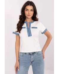 Love Lace - Fitted Cotton Elastane V Neck Blouse Denim Trim - Lyst