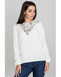 Love Lace - Pattern Neckline Blouse With Back Slit Sleeves - Lyst